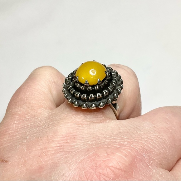 Vintage Amber Sterling Silver Ring SZ 7 - Picture 8 of 8